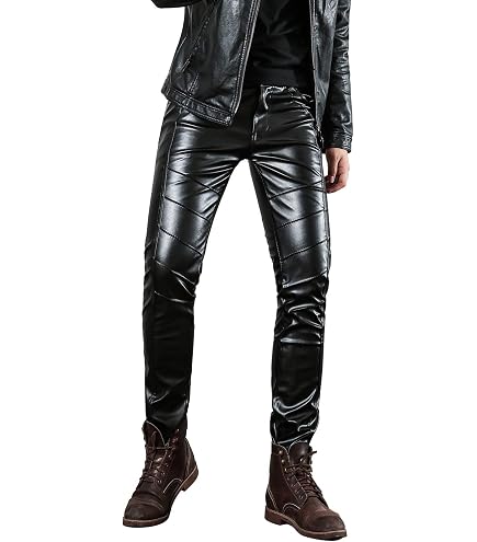 DSDZ Rock Punk Men's Zippers Patch PU Leather Hip Hop Skinny